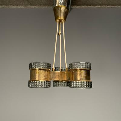 Swedish Mid Century Modern Pendant Glass Brass Sweden 1950s