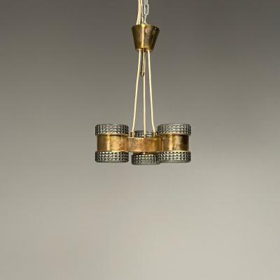 Swedish Mid Century Modern Pendant Glass Brass Sweden 1950s
