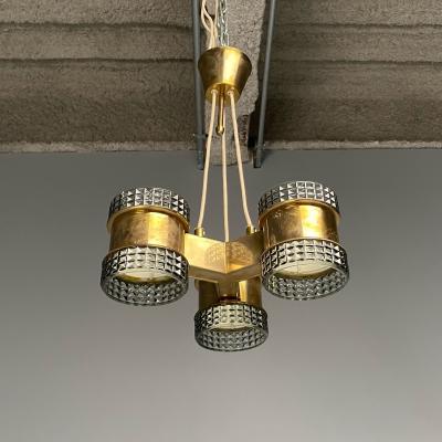 Swedish Mid Century Modern Pendant Glass Brass Sweden 1950s