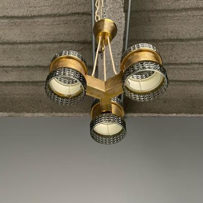 Swedish Mid Century Modern Pendant Glass Brass Sweden 1950s