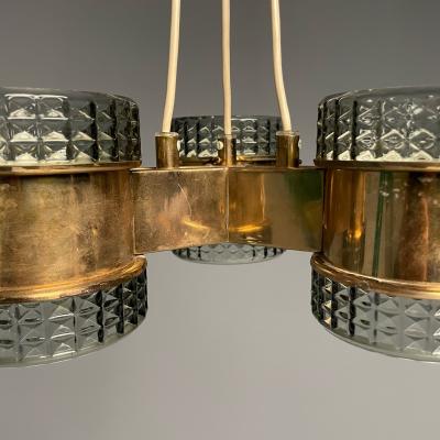 Swedish Mid Century Modern Pendant Glass Brass Sweden 1950s