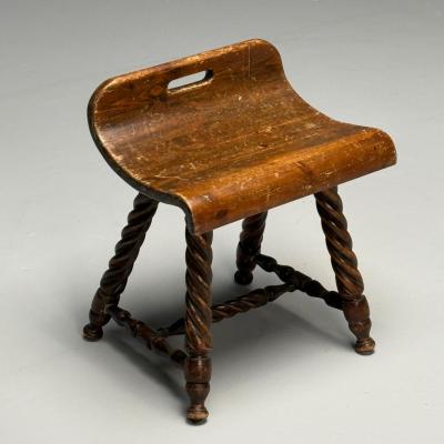 Swedish Mid Century Modern Provincial Milking Stool Oak Sweden 1900s