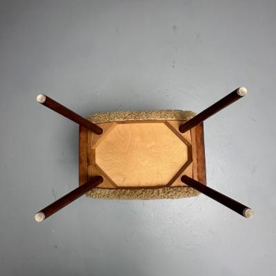 Swedish Mid Century Modern Stools Honey Sheepskin Walnut Sweden 1970s