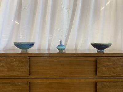 Swedish Mid Century Modern Studio Stoneware by Berndt Friberg Vase Bowl