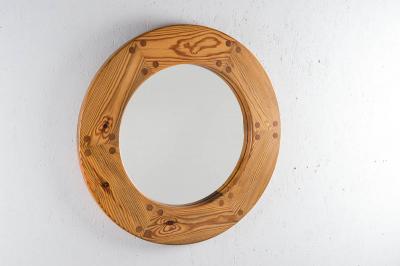 Swedish Mid Century Round Mirror in Pine