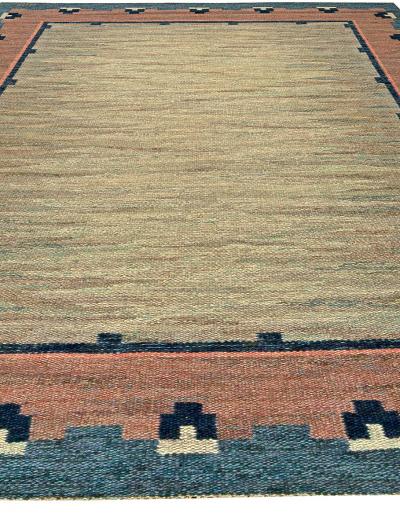 Swedish Midcentury Light Gray Blue and Pink Handwoven Wool Rug by ABJ 