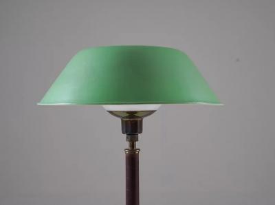 Swedish Midcentury Table Lamp in Brass Glass and Leather