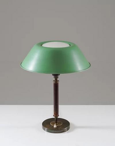 Swedish Midcentury Table Lamp in Brass Glass and Leather