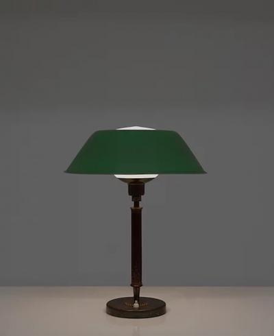 Swedish Midcentury Table Lamp in Brass Glass and Leather