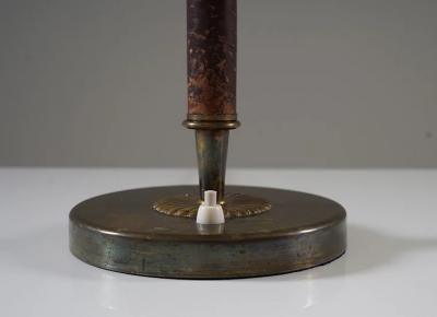 Swedish Midcentury Table Lamp in Brass Glass and Leather