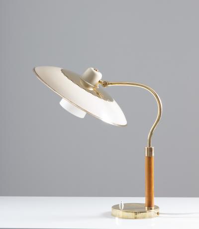 Swedish Midcentury Table Lamp in Brass Glass and Wood 1940s