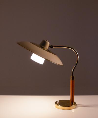 Swedish Midcentury Table Lamp in Brass Glass and Wood 1940s