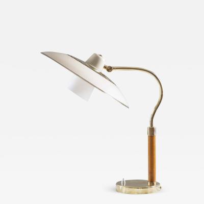 Swedish Midcentury Table Lamp in Brass Glass and Wood 1940s