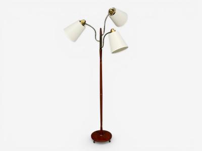 Swedish Modern Adjustable Floor Lamp Teak Brass Fabric Sweden 1970s