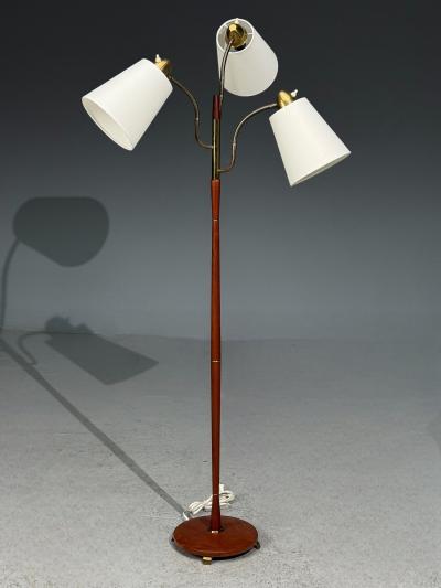 Swedish Modern Adjustable Floor Lamp Teak Brass Fabric Sweden 1970s