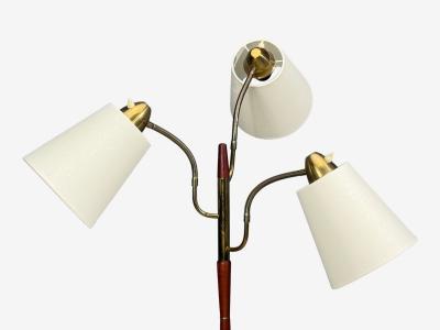Swedish Modern Adjustable Floor Lamp Teak Brass Fabric Sweden 1970s