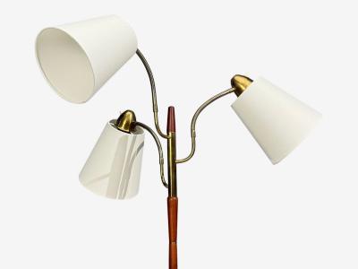 Swedish Modern Adjustable Floor Lamp Teak Brass Fabric Sweden 1970s
