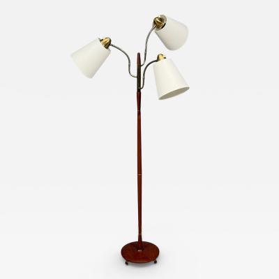 Swedish Modern Adjustable Floor Lamp Teak Brass Fabric Sweden 1970s