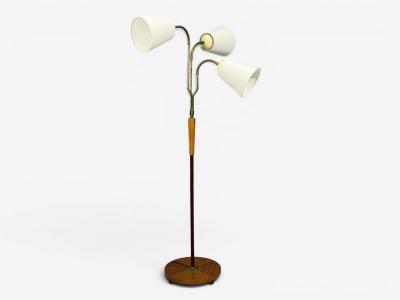 Swedish Modern Adjustable Floor Lamp Wood Brass Red Lacquer Sweden 1940s