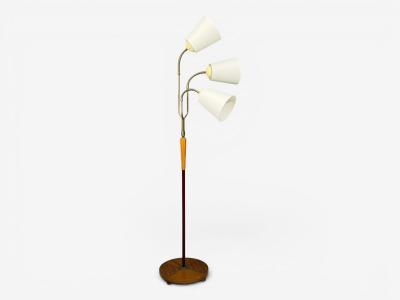 Swedish Modern Adjustable Floor Lamp Wood Brass Red Lacquer Sweden 1940s