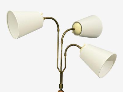 Swedish Modern Adjustable Floor Lamp Wood Brass Red Lacquer Sweden 1940s