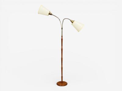 Swedish Modern Adjustable Floor Lamp Wood Brass Sweden 1960s