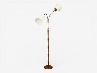 Swedish Modern Adjustable Floor Lamp Wood Brass Sweden 1960s