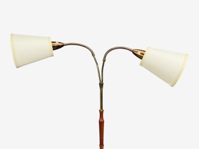 Swedish Modern Adjustable Floor Lamp Wood Brass Sweden 1960s