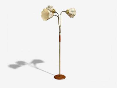 Swedish Modern Adjustable Floor Lamp Wood Metal Fabric Sweden 1950s