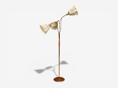 Swedish Modern Adjustable Floor Lamp Wood Metal Fabric Sweden 1950s