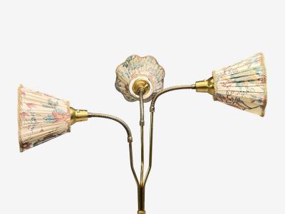 Swedish Modern Adjustable Floor Lamp Wood Metal Fabric Sweden 1950s