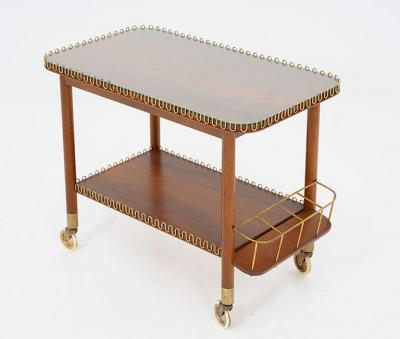 Swedish Modern Bar Cart in Mahogany and Brass