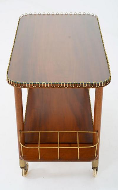 Swedish Modern Bar Cart in Mahogany and Brass