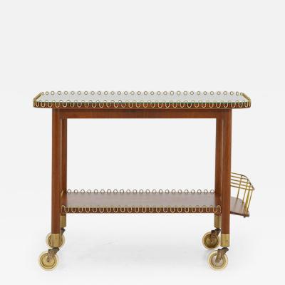 Swedish Modern Bar Cart in Mahogany and Brass