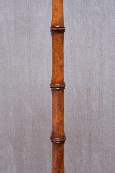 Swedish Modern Birch Faux Bamboo Floor Lamp with Ivory Adjustable Shade 1940s