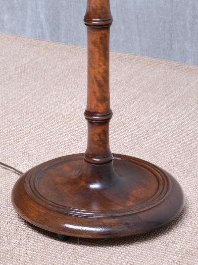 Swedish Modern Birch Faux Bamboo Floor Lamp with Ivory Adjustable Shade 1940s