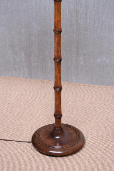 Swedish Modern Birch Faux Bamboo Floor Lamp with Ivory Adjustable Shade 1940s