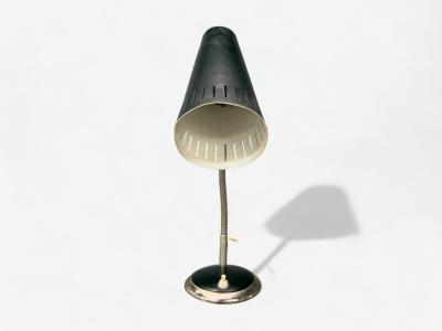 Swedish Modern Black Lacquered Metal Adjustable Desk Lamp Sweden 1950s