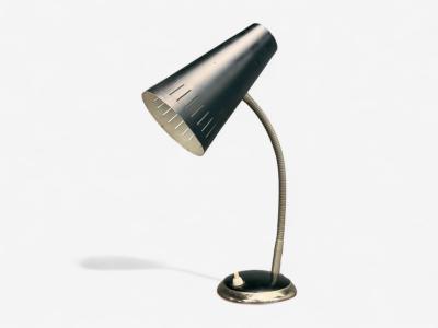 Swedish Modern Black Lacquered Metal Adjustable Desk Lamp Sweden 1950s