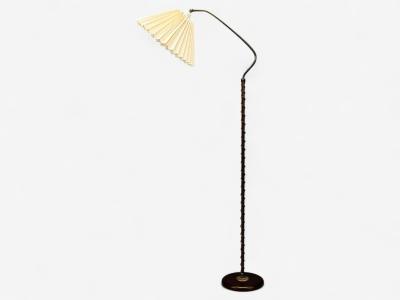 Swedish Modern Brass Fabric Floor Lamp Sweden 1950s