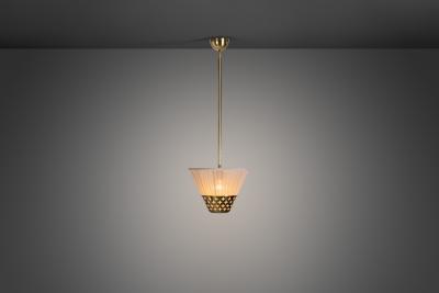 Swedish Modern Brass Hanging Lamp with Openwork Element Sweden 1940s