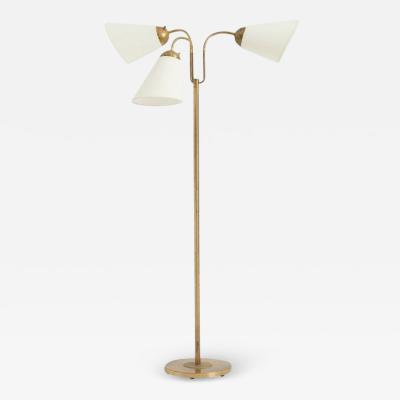 Swedish Modern Brass Three Arm Floor Lamp