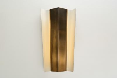 Swedish Modern Brass Wall Lamp with a White Lacquered Finish Sweden ca 1940s
