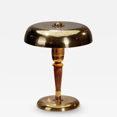 Swedish Modern Brass and Carved Wood Table Lamp Sweden 1950s