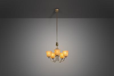 Swedish Modern Brass and Glass Chandelier Sweden 1940s