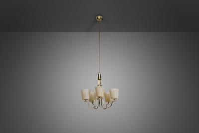Swedish Modern Brass and Glass Chandelier Sweden 1940s