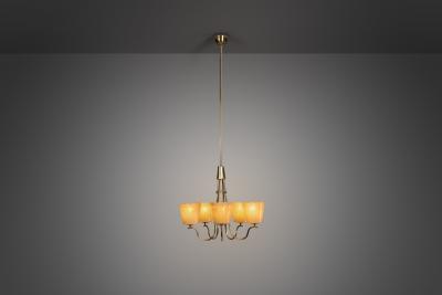 Swedish Modern Brass and Glass Chandelier Sweden 1940s