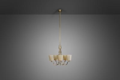 Swedish Modern Brass and Glass Chandelier Sweden 1940s