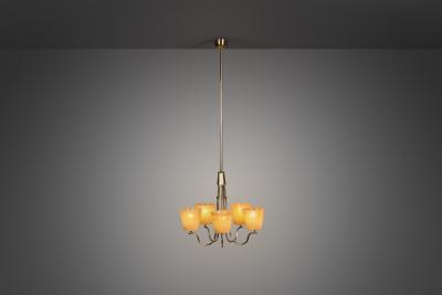 Swedish Modern Brass and Glass Chandelier Sweden 1940s