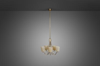 Swedish Modern Brass and Glass Chandelier Sweden 1940s